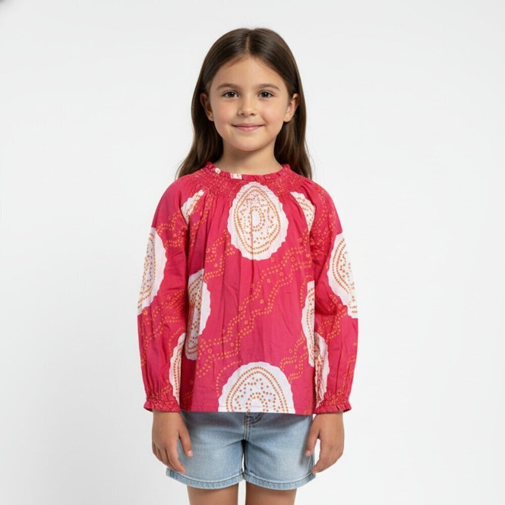 H&M Pink Bandhani Print Smocked Blouse Size 4-5Y